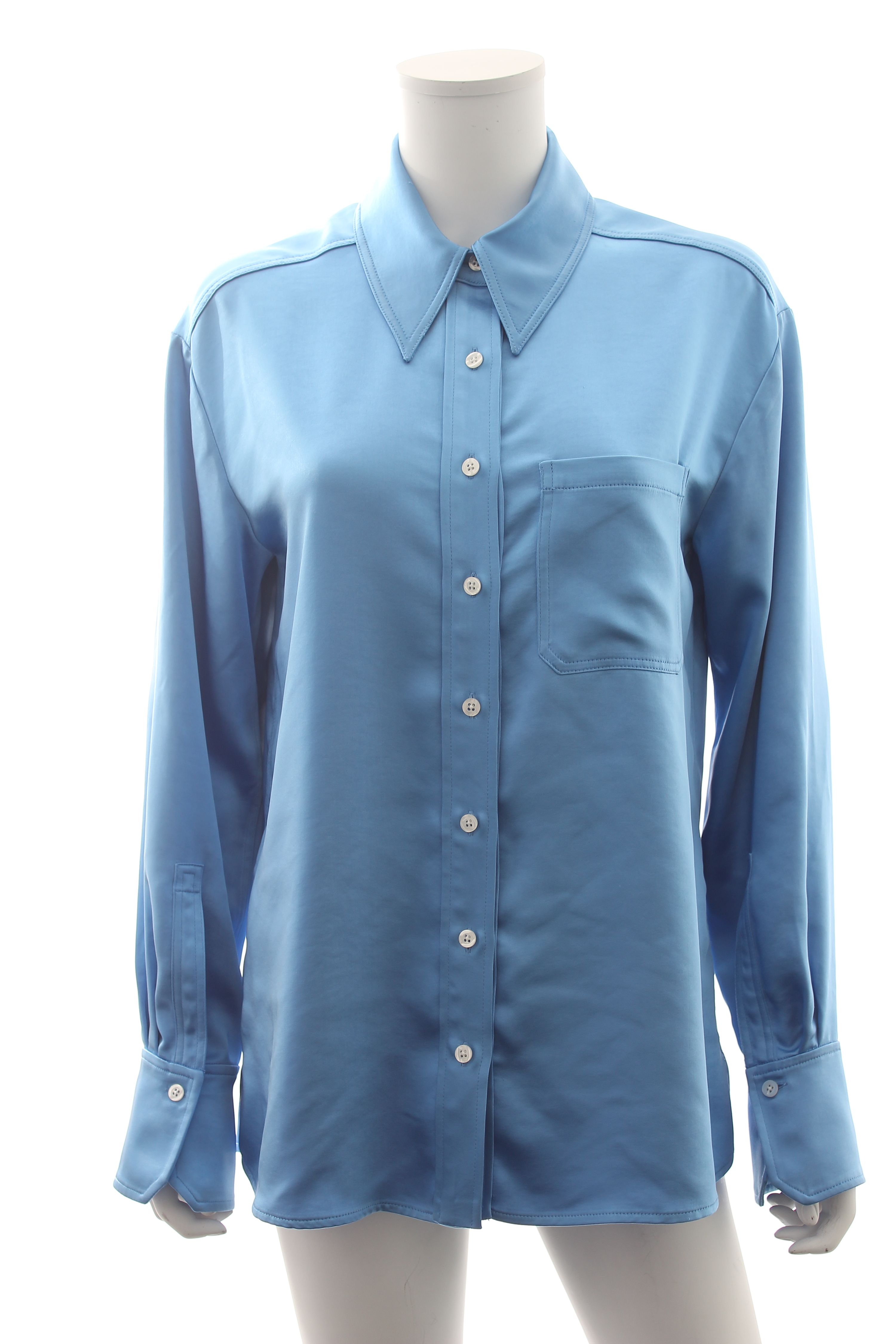 Preowned Jagger Blue Hammered-satin Shirt Size M polyester