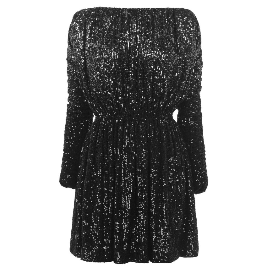 Saint Laurent Black Sequin Long Sleeve Mini Dress Size M