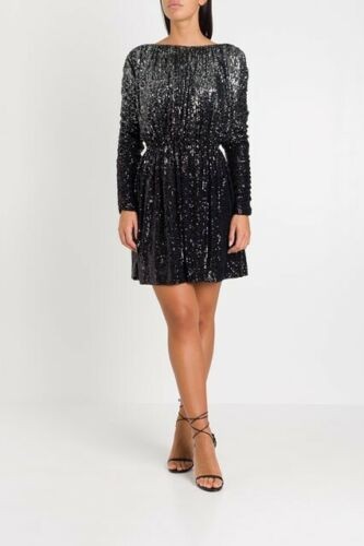 Saint Laurent Black Sequin Long Sleeve Mini Dress Size M