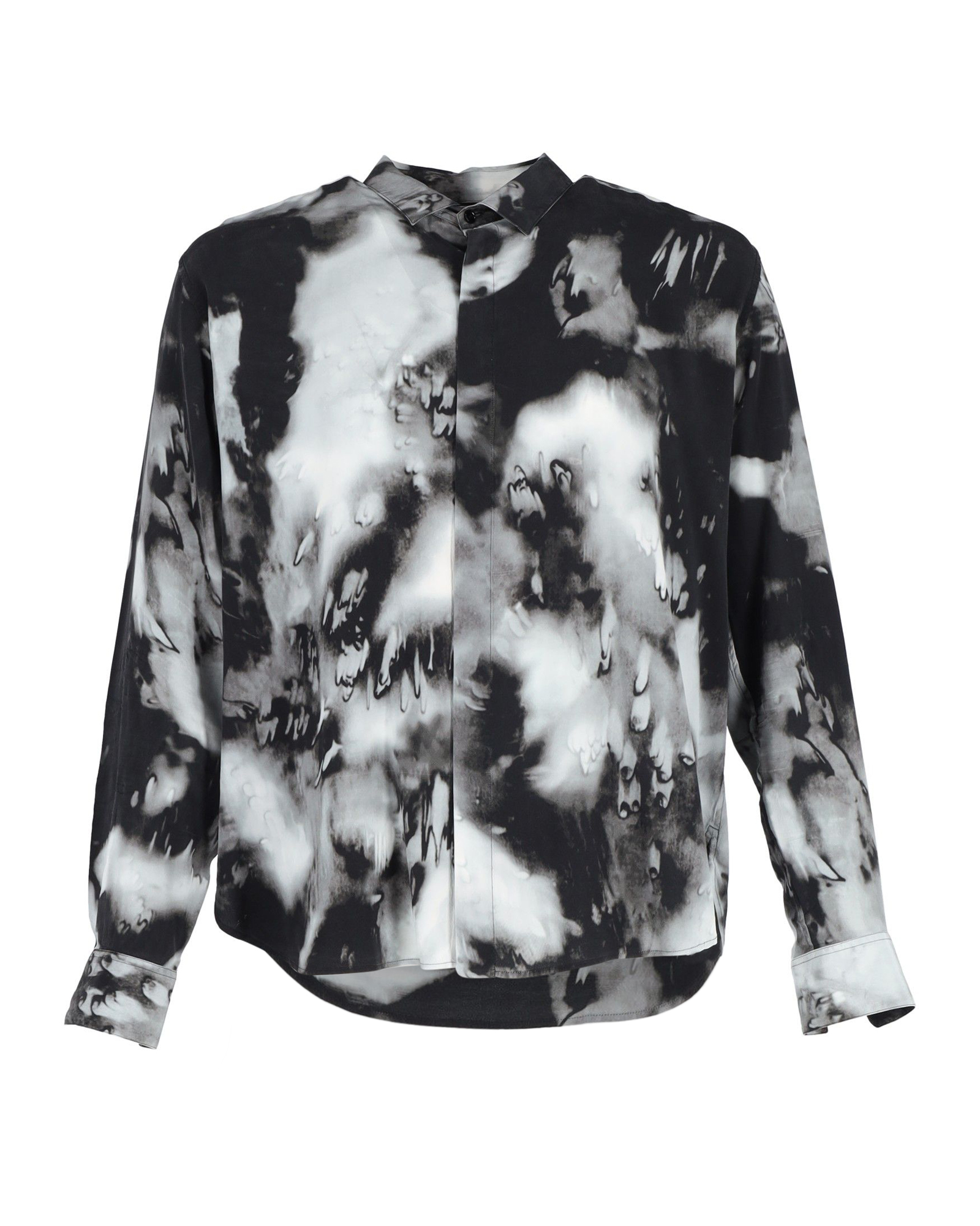 Men's Preowned Saint Laurent Black Tie-Dye Button-Up Shirt Size XXXL gray silk