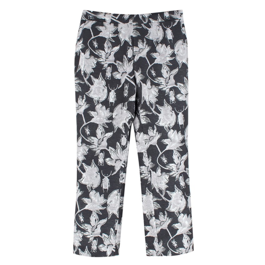 Preowned Osman Grey Yasmin Floral And Bug-brocade Cropped Trousers Size S polyester