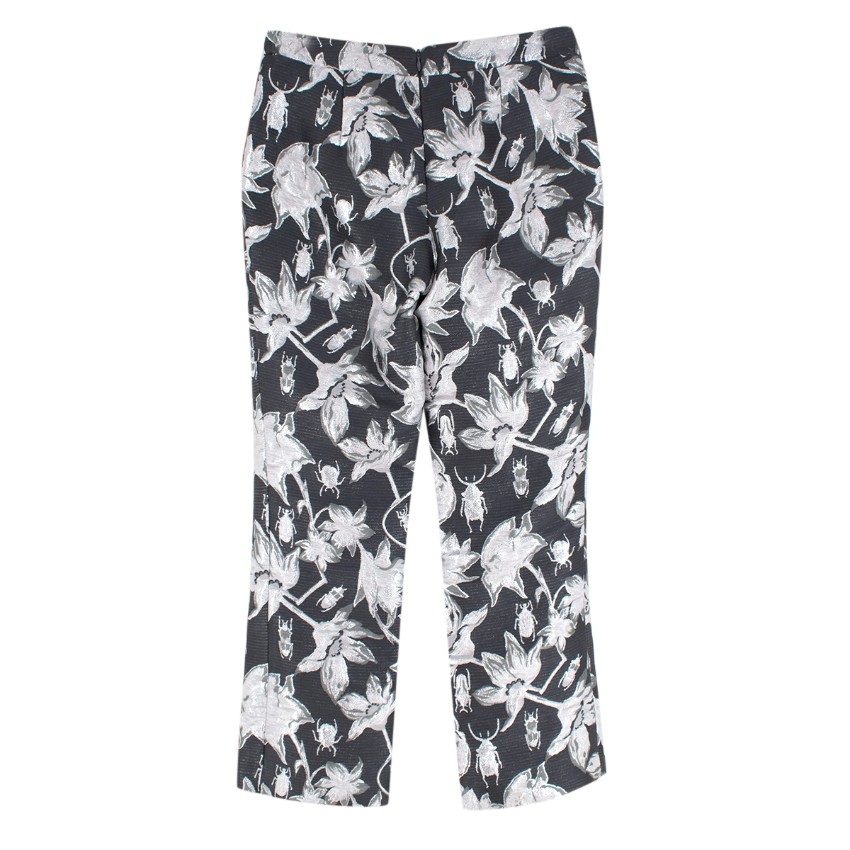 Preowned Osman Grey Yasmin Floral And Bug-brocade Cropped Trousers Size S polyester