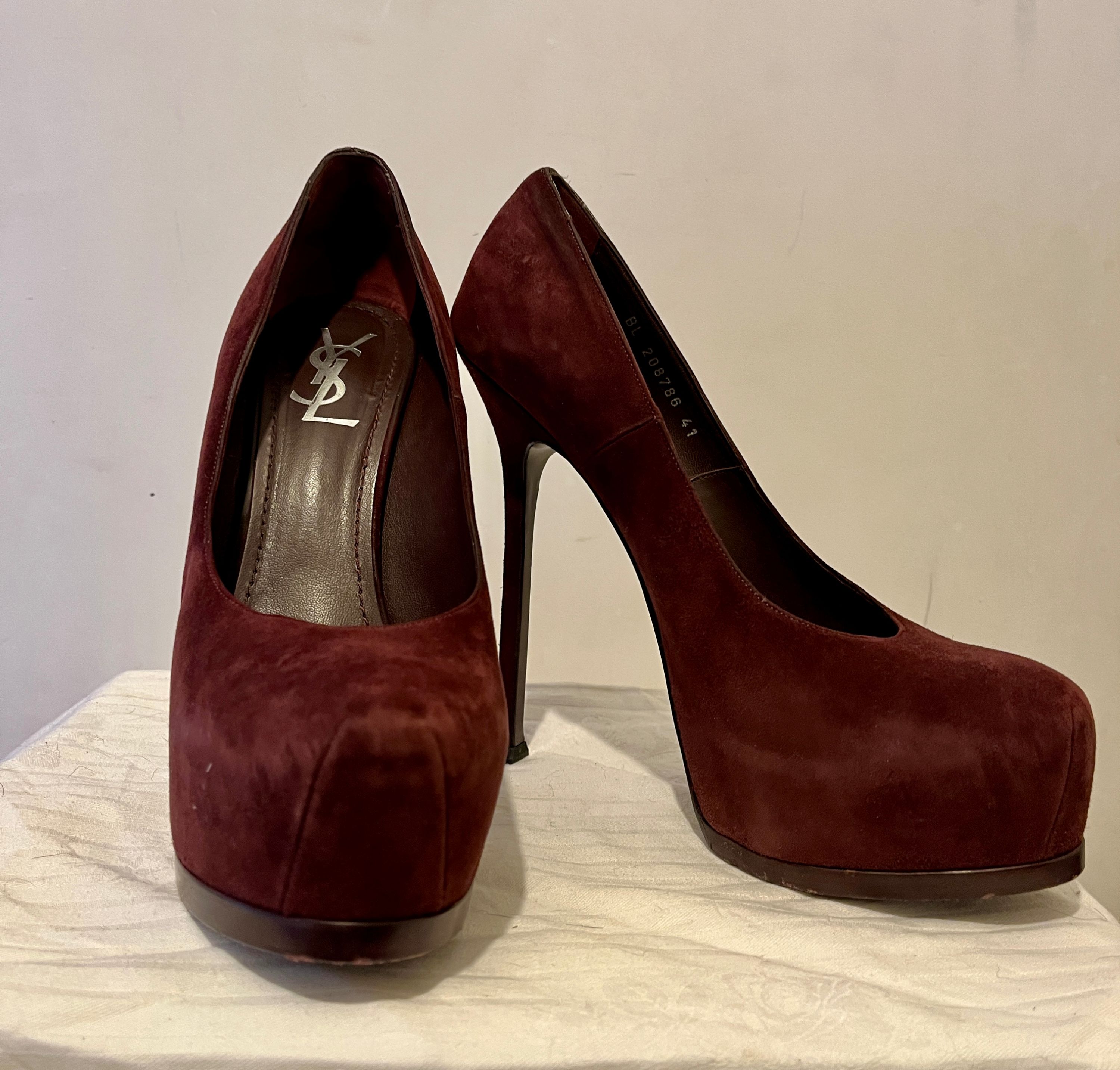 Preowned Saint Laurent Burgundy Suede Tribtoo Pumps Size 41