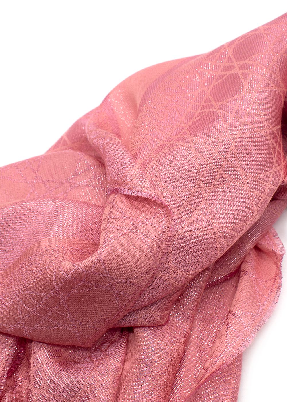 Dior Pink Metallic Cannage  Silk Blend Scarf silk/viscose/wool