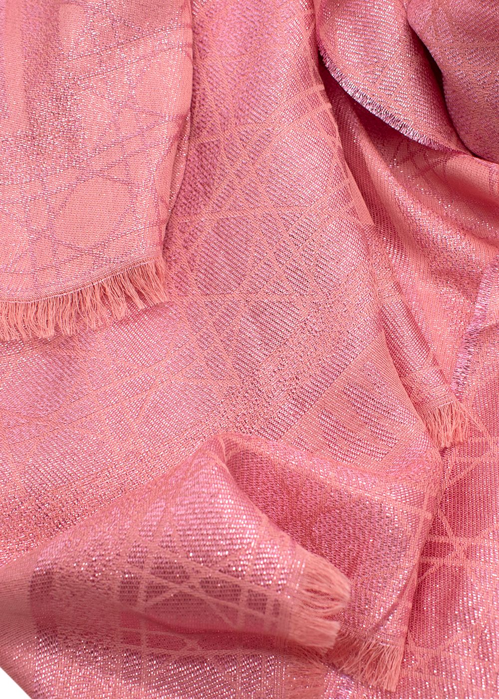 Dior Pink Metallic Cannage  Silk Blend Scarf silk/viscose/wool