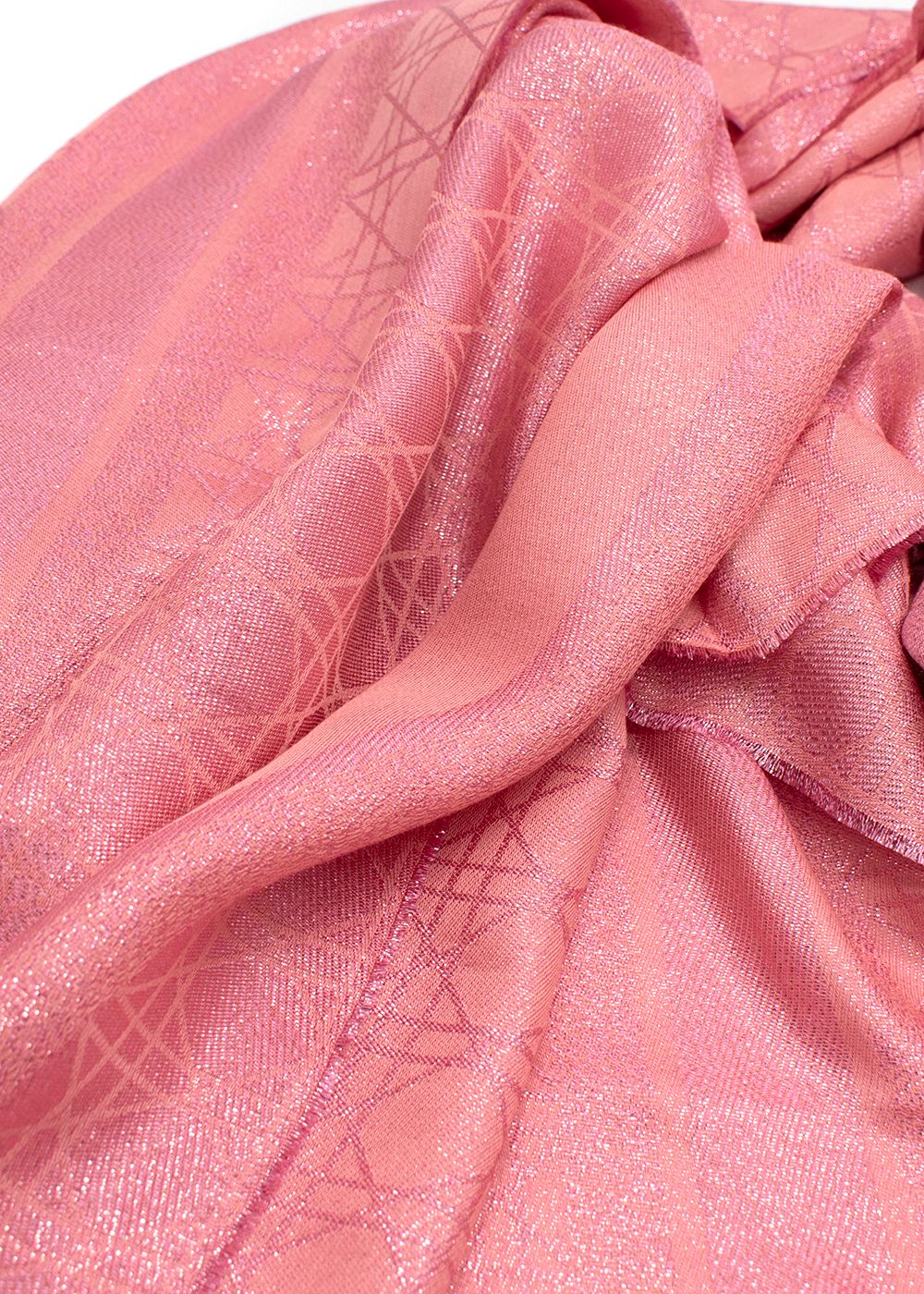 Dior Pink Metallic Cannage  Silk Blend Scarf silk/viscose/wool