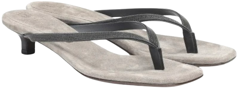 Brunello Cucinelli Kitten Heel Thong Sandals Size 37 grey suede