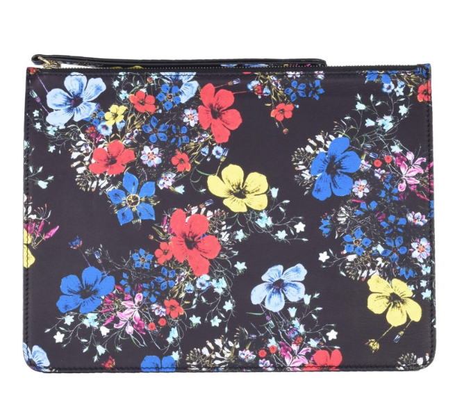 Erdem Black Floral Print Zip-Pouch Floral / Patterned leather