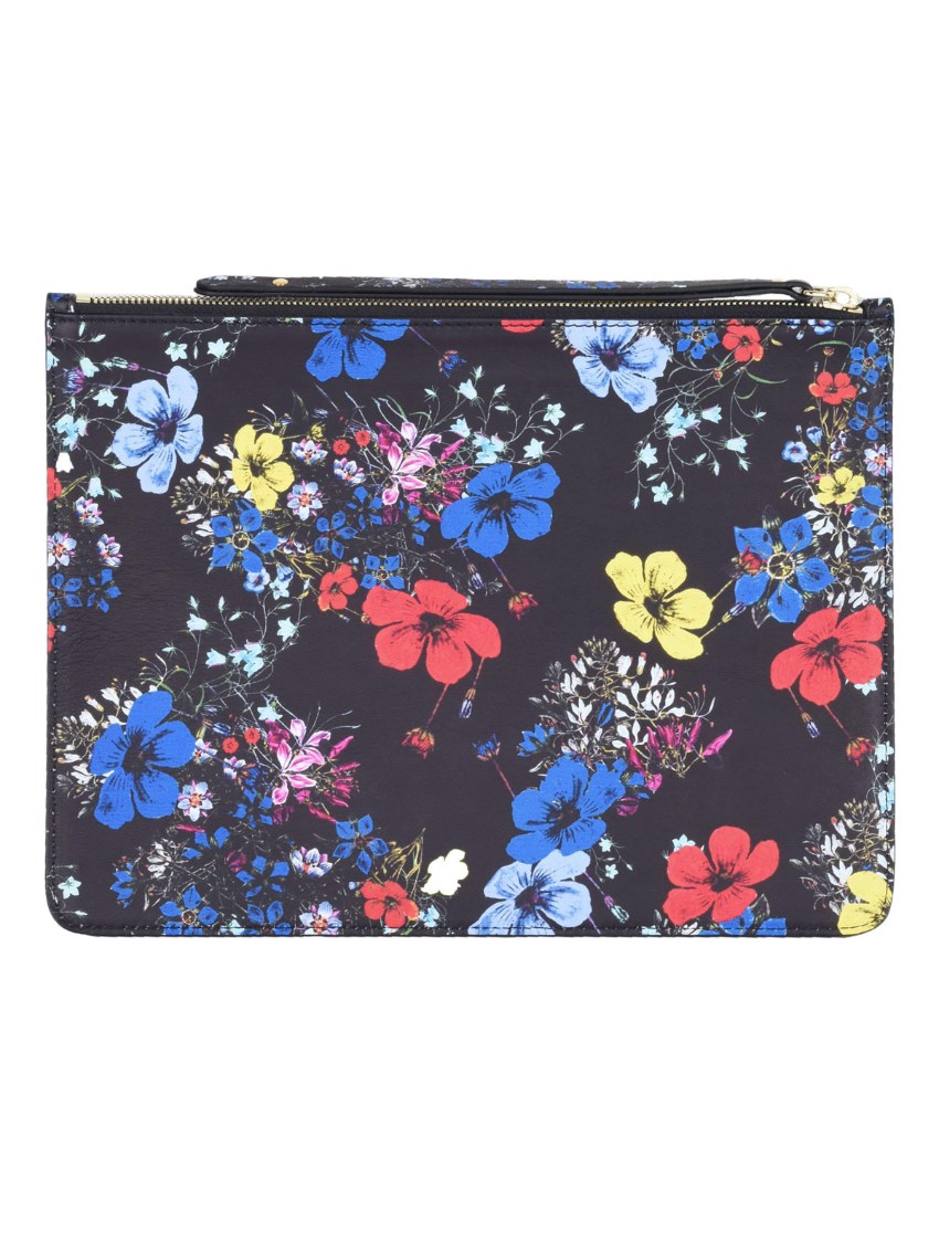 Erdem Black Floral Print Zip-Pouch Floral / Patterned leather