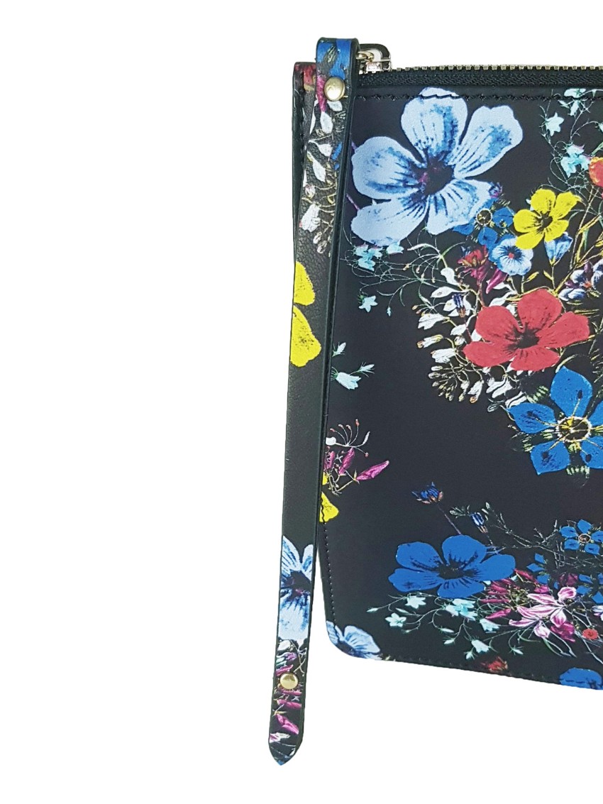 Erdem Black Floral Print Zip-Pouch Floral / Patterned leather