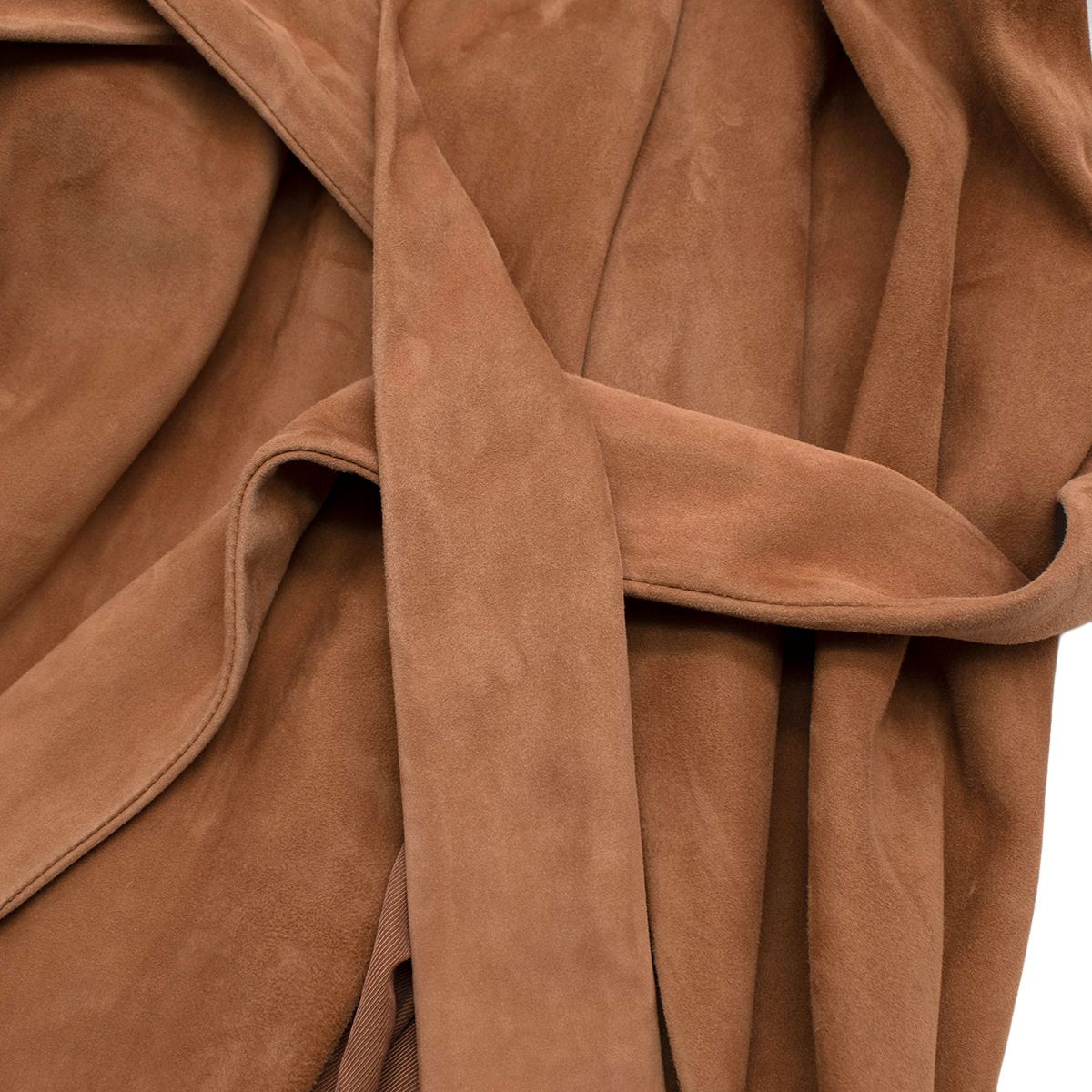 Preowned Balmain Tan Suede Self Tie Maxi Coat Size M viscose/cotton