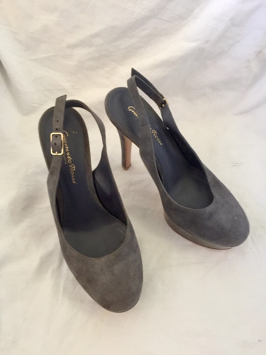 Preowned Gianvito Rossi Grey Suede Slingback Sandals Size 36