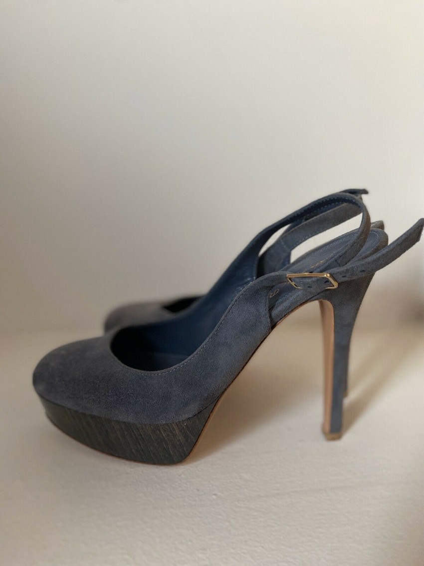 Preowned Gianvito Rossi Grey Suede Slingback Sandals Size 36