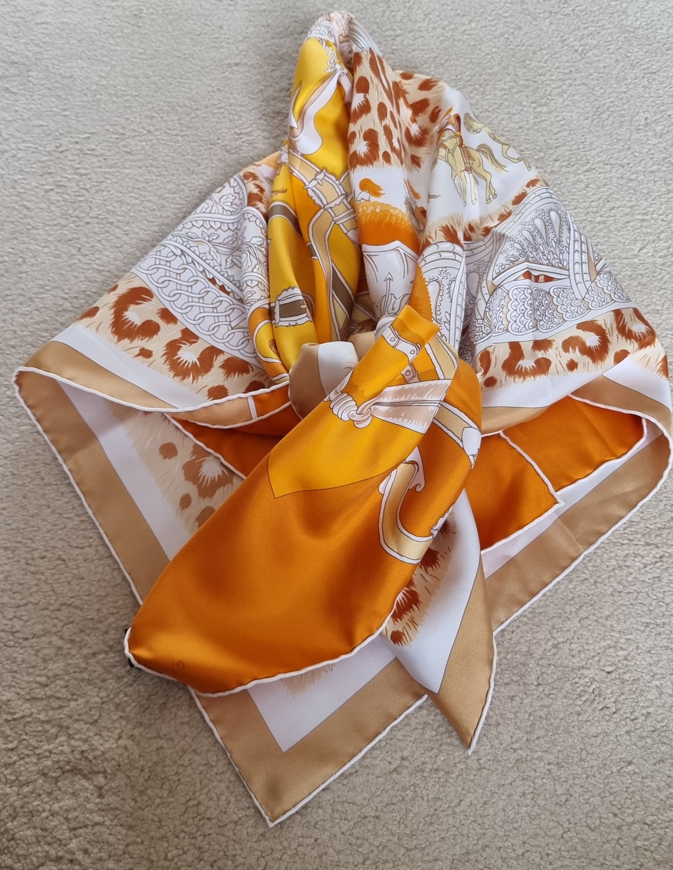 Hermes Plumets Du Roy silk scarf orange