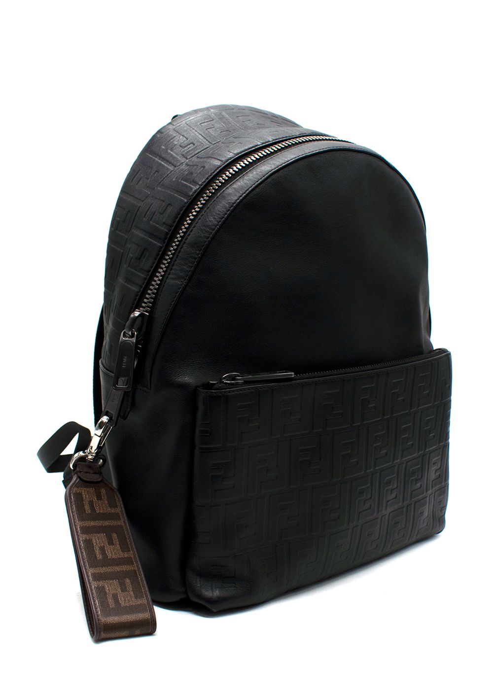 Men's Fendi Black Leather Zucca Embossed Backpack