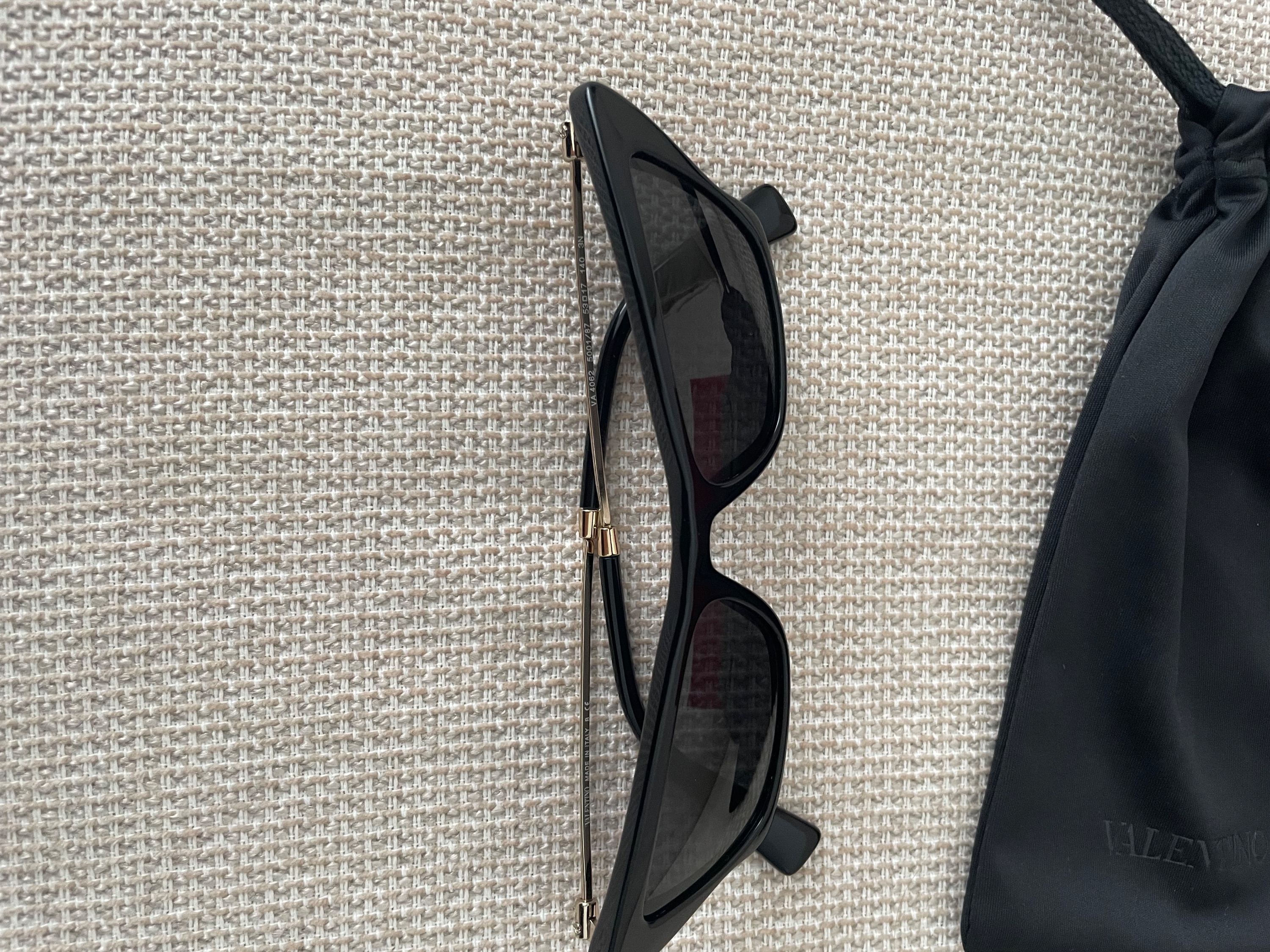 Preowned Valentino Black Cat Eye Sunglasses Black  gold with black  red packaging acetate frame/gold-tone hardware