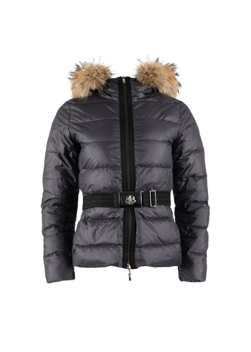 Preowned Moncler Angers Down Jacket with Fur Trim Size M Brown polyester