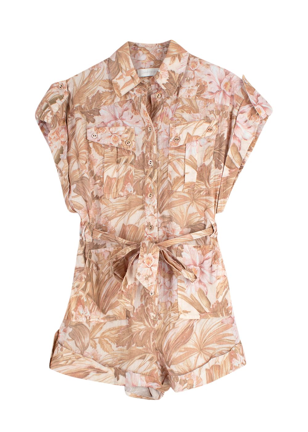 Zimmermann Zimmerman Sepia Floral Andie Romper Size S Nude Florals linen