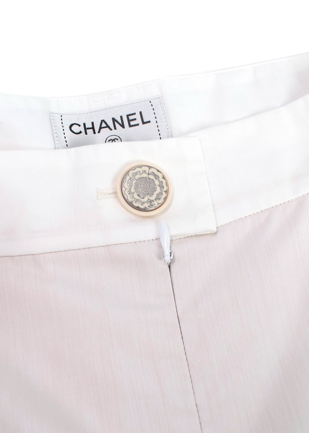 Chanel White Cotton Wide Leg Trousers Size S