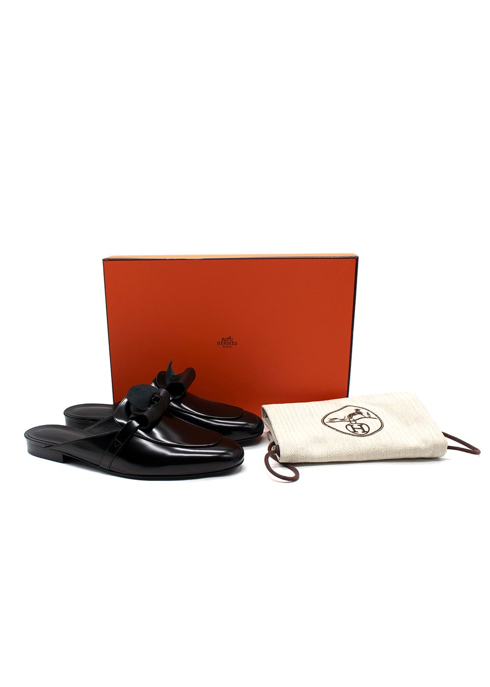 Hermes Noir Oz Mule Size 38 black glazed calfskin