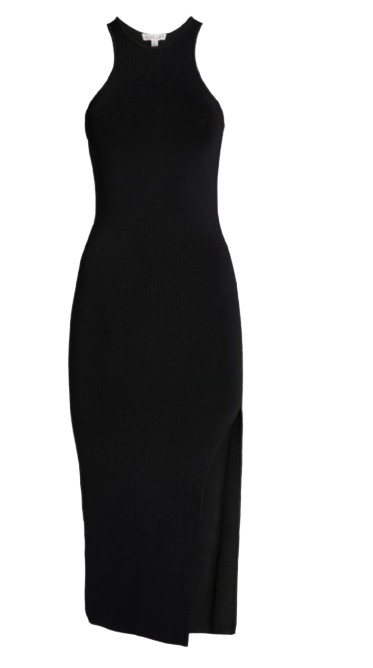 Shona Joy Black Rib Knit Racer Back Midi Dress Size M viscose