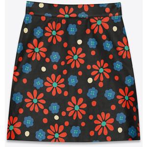 Saint Laurent Floral Printed Leather Skirt Size XS Black