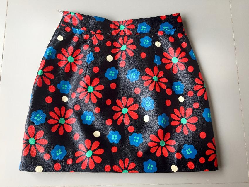 Saint Laurent Floral Printed Leather Skirt Size XS Black