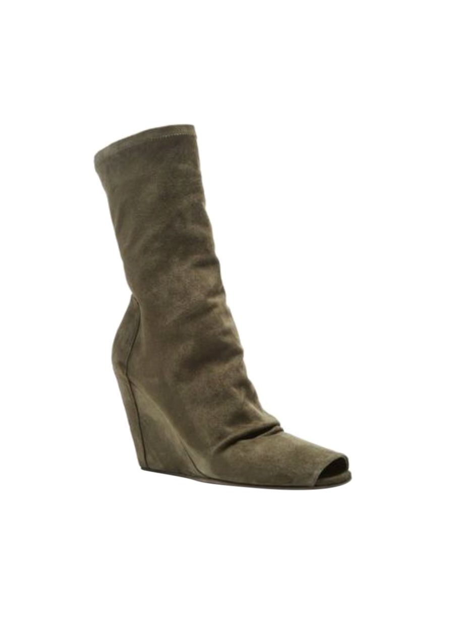 Preowned Rick Owens Khaki Suede Open Toe Wedge Boots Size 39 Green