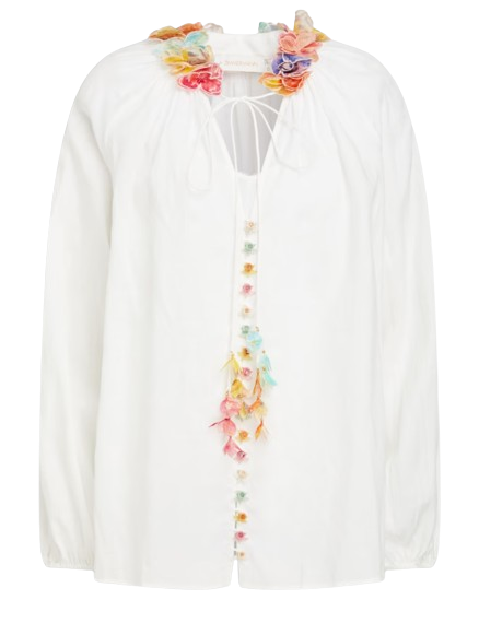 Preowned Zimmermann High Tide Lantern Ramie Blouse Size XS White