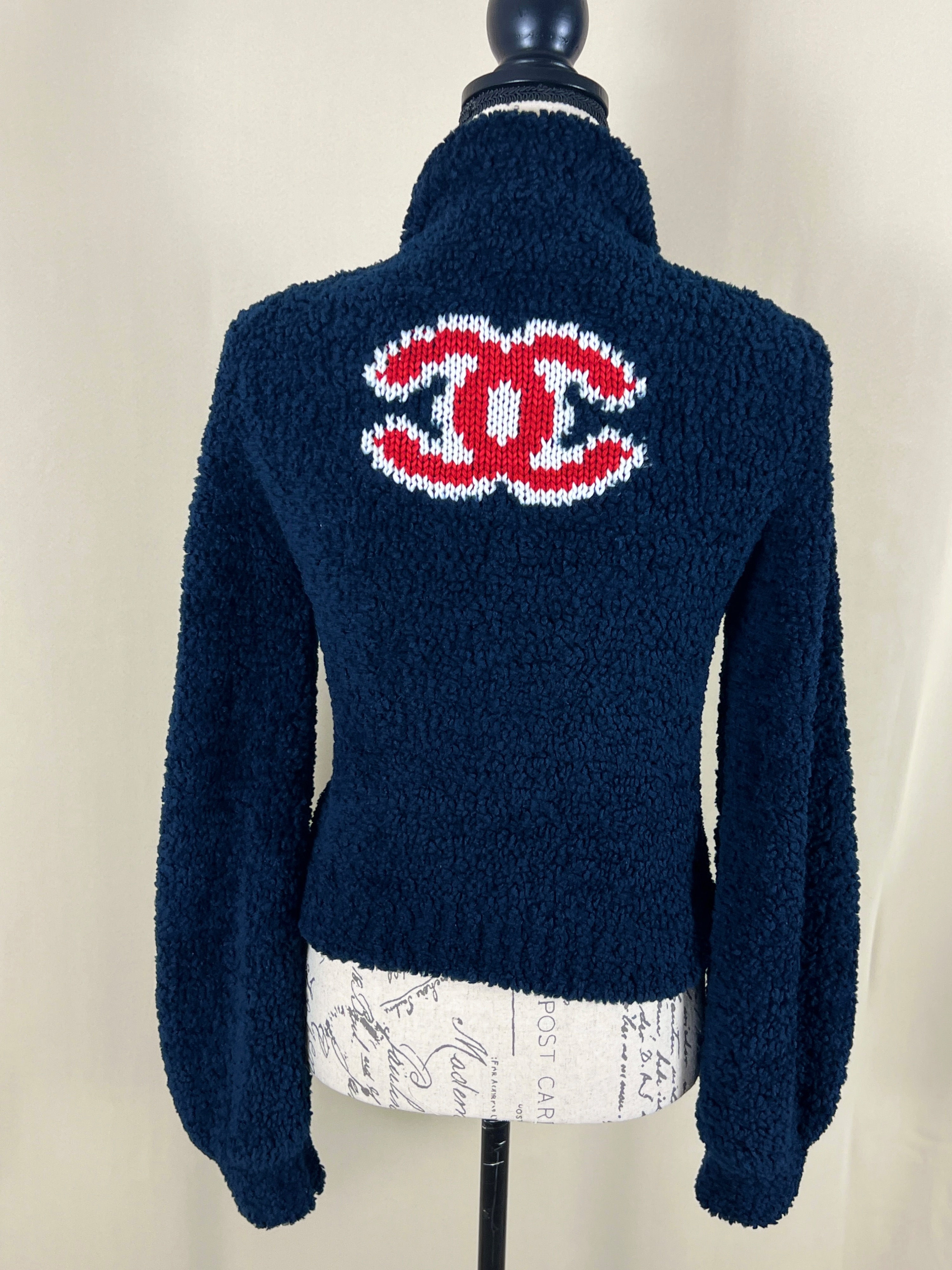 Chanel Iconic CC Logo Teddy Jacket Size XS navy wool