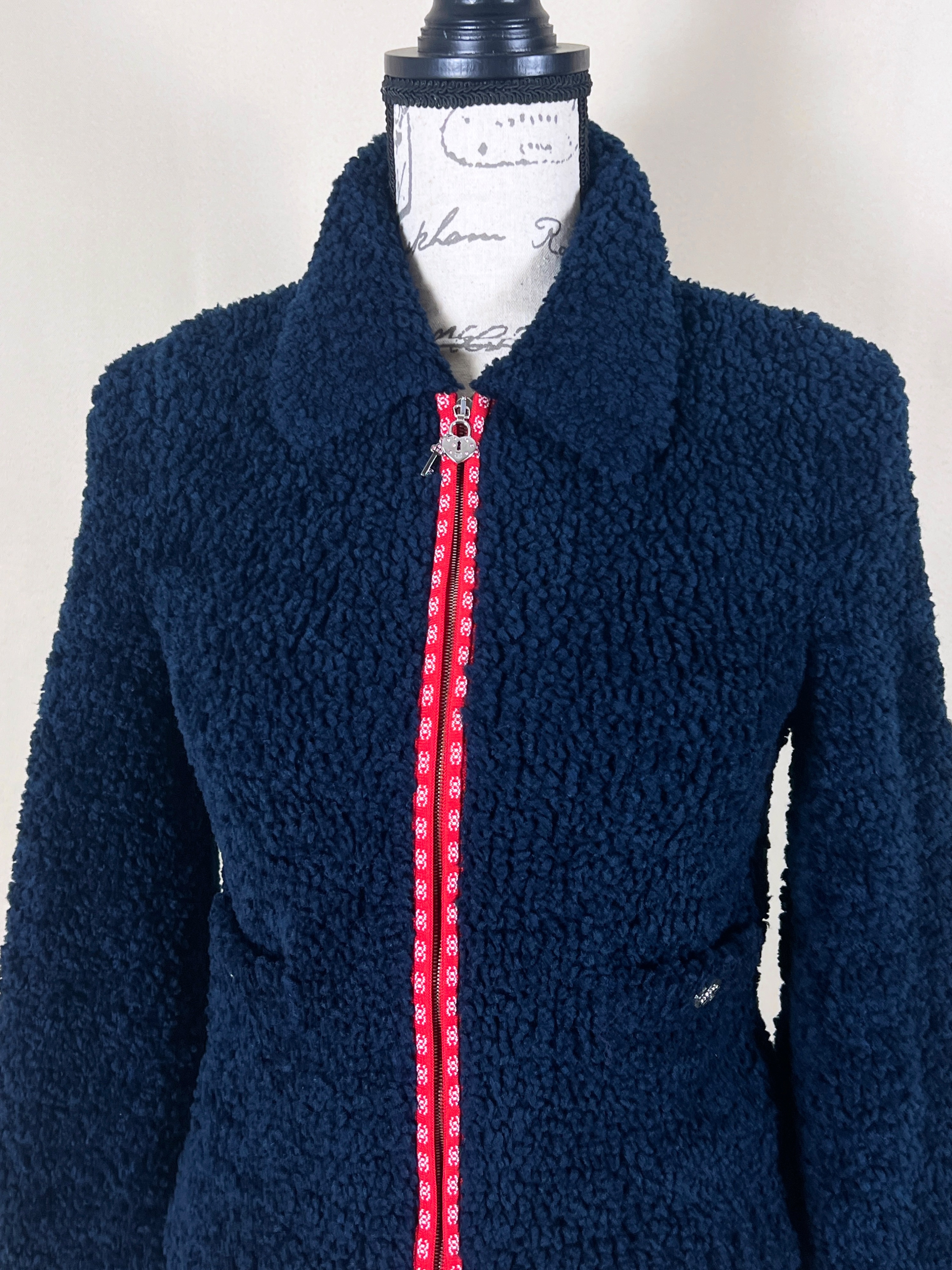 Chanel Iconic CC Logo Teddy Jacket Size XS navy wool