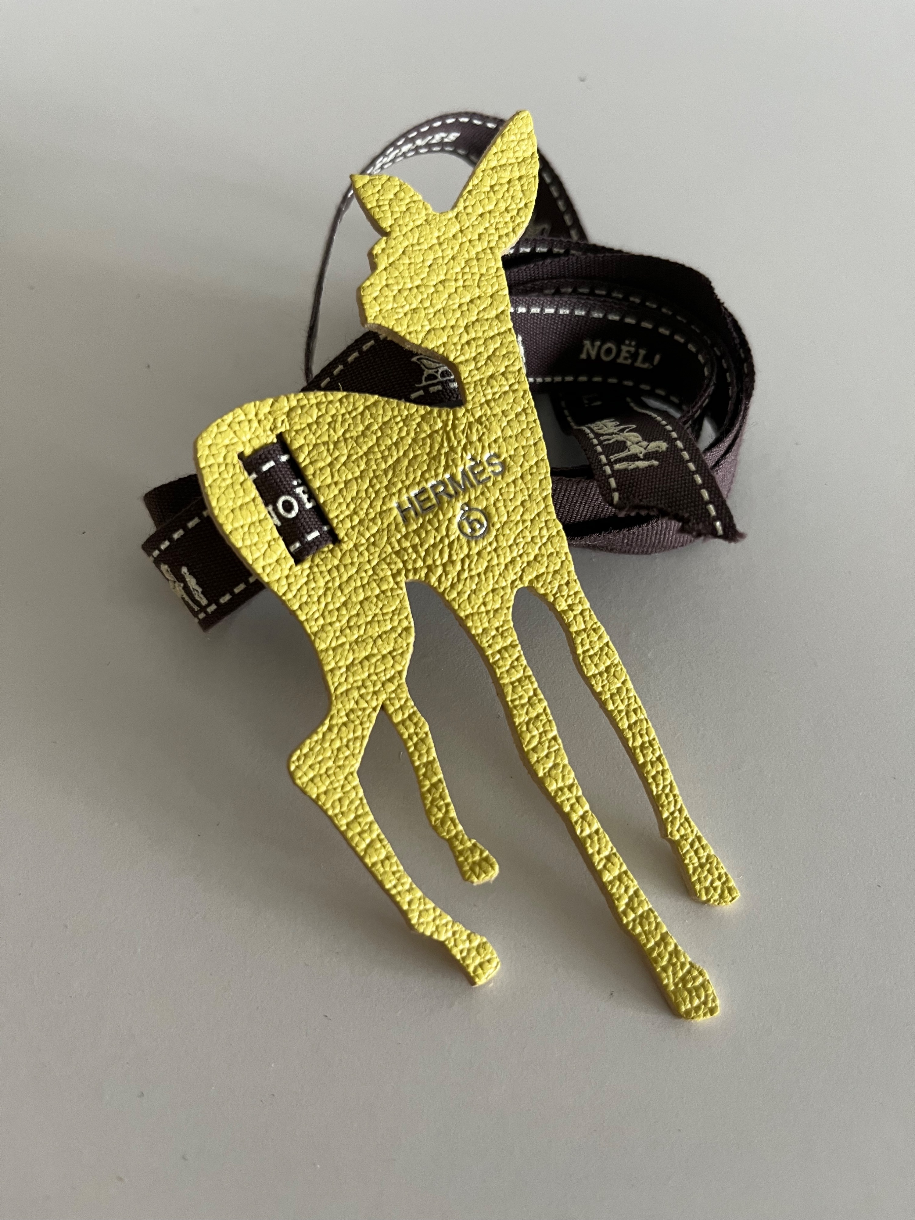 Men's Hermes Petit H Doe Ribbon Charm Size S Yellow leather