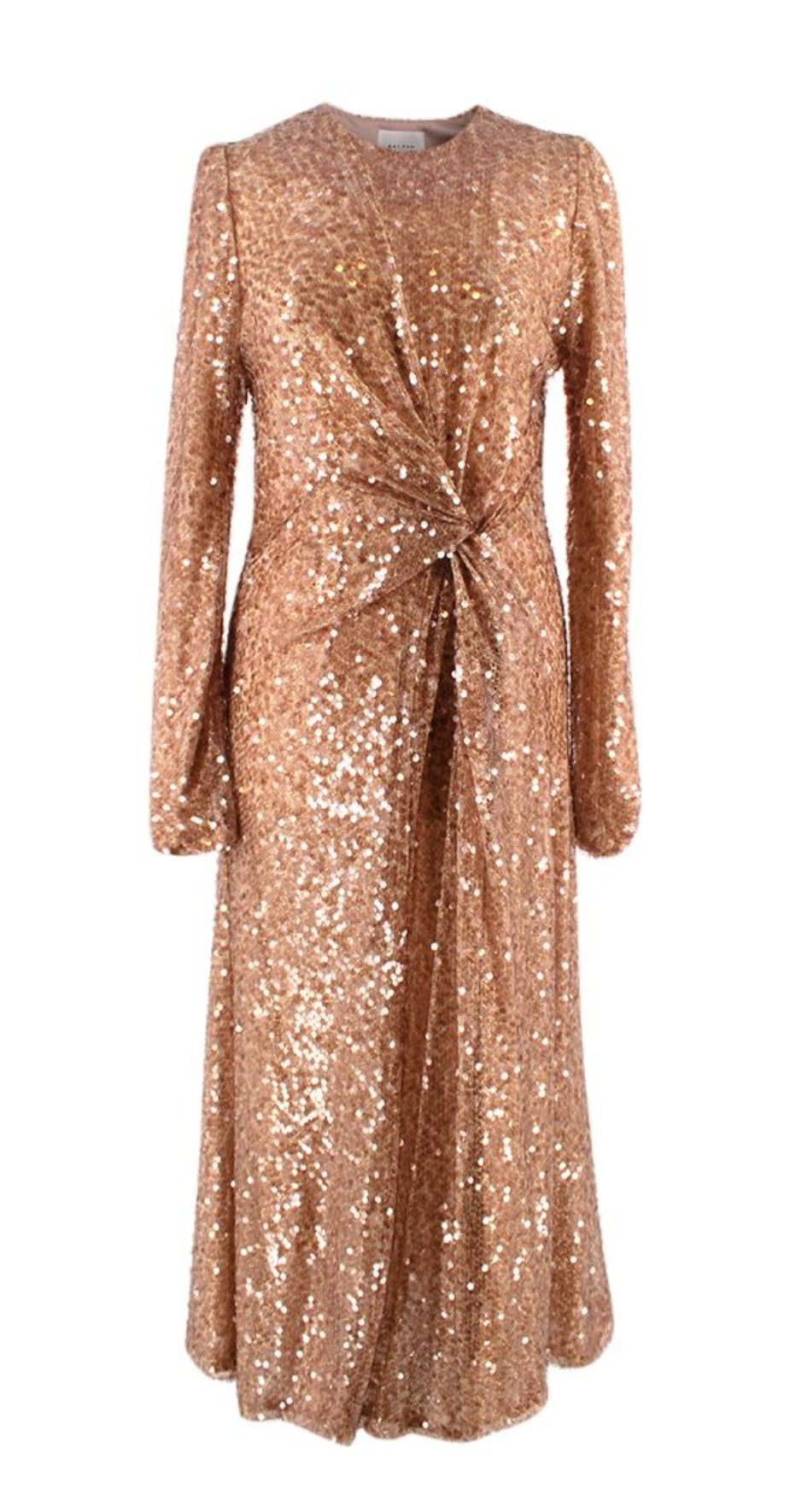 Galvan Rose Gold Sequin Twist Gown Size M Tan polyester