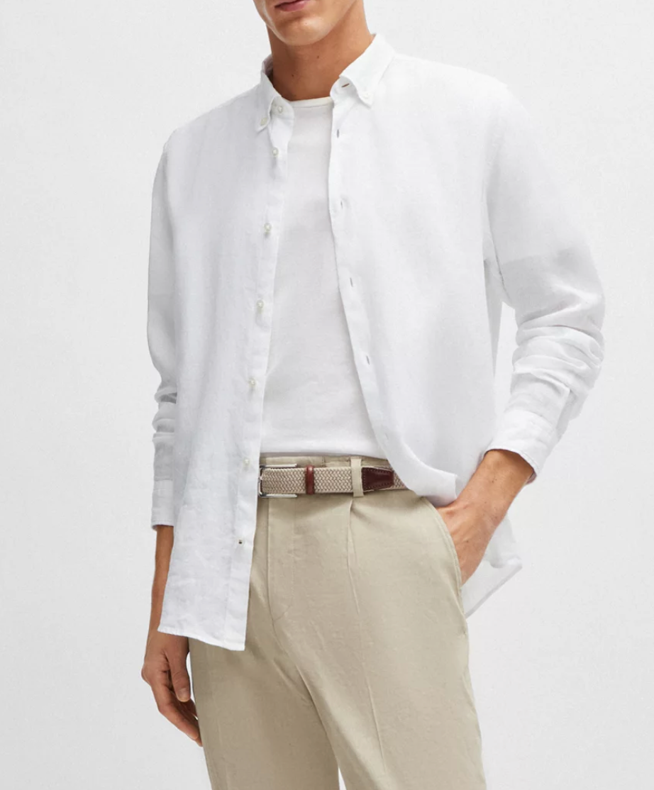 Men's Boss White Linen Shirt Size M