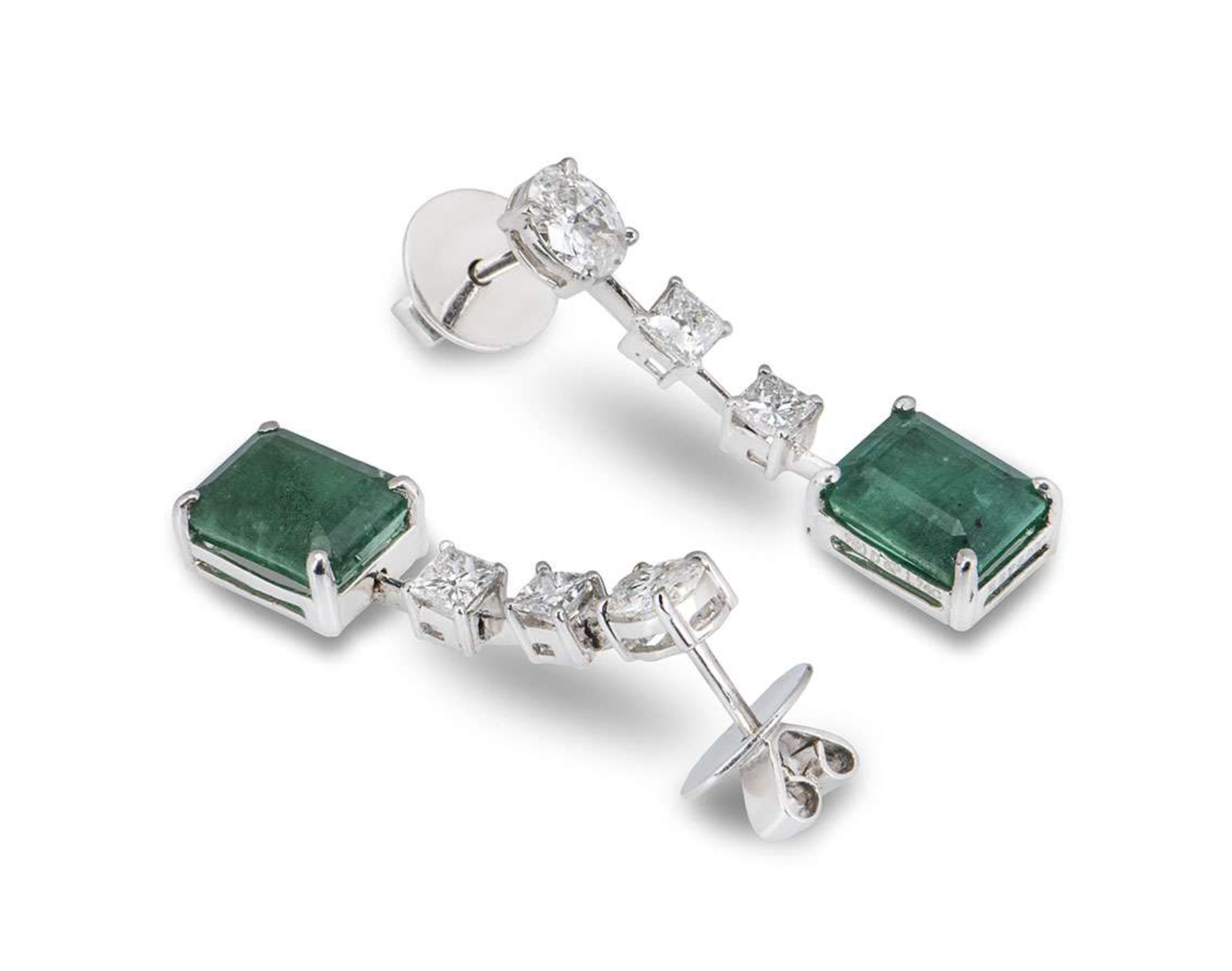 Preowned 18ct white gold diamond  emerald jewellery suite Green white gold