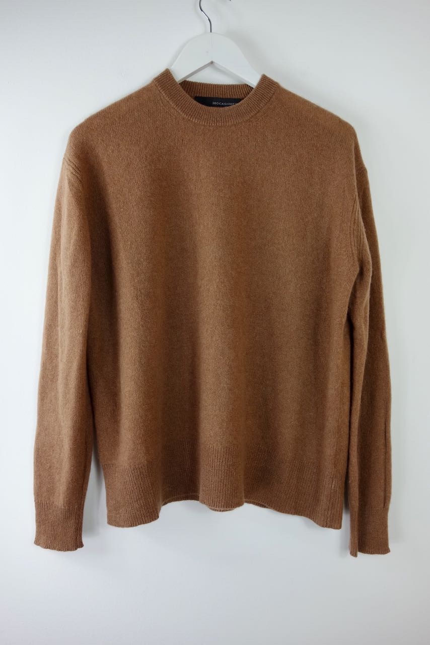 Preowned 360 Cashmere Tan Crew Neck Jumper Size M Brown