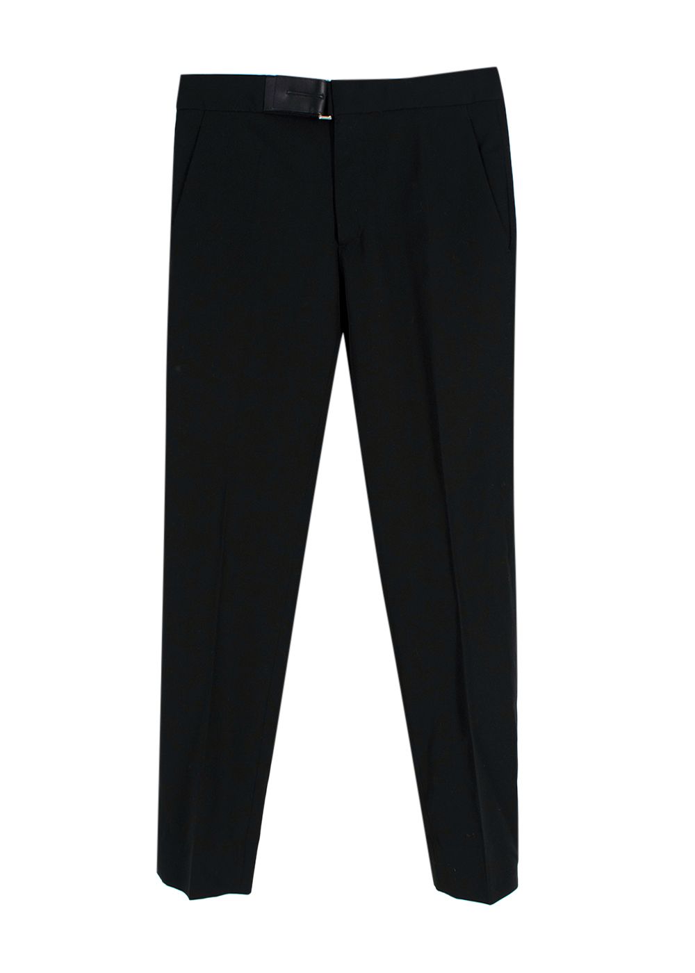 Men's Preowned Dior Homme Black Leather Trimmed Tailored Trousers Size XXS wool