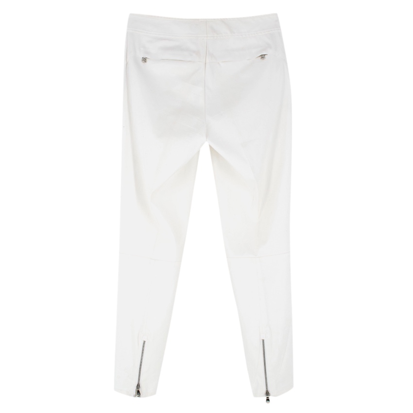 Preowned Ralph Lauren Ivory Cotton Trousers with Leather Detail Size XS Cream