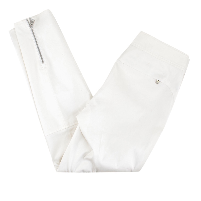 Preowned Ralph Lauren Ivory Cotton Trousers with Leather Detail Size XS Cream