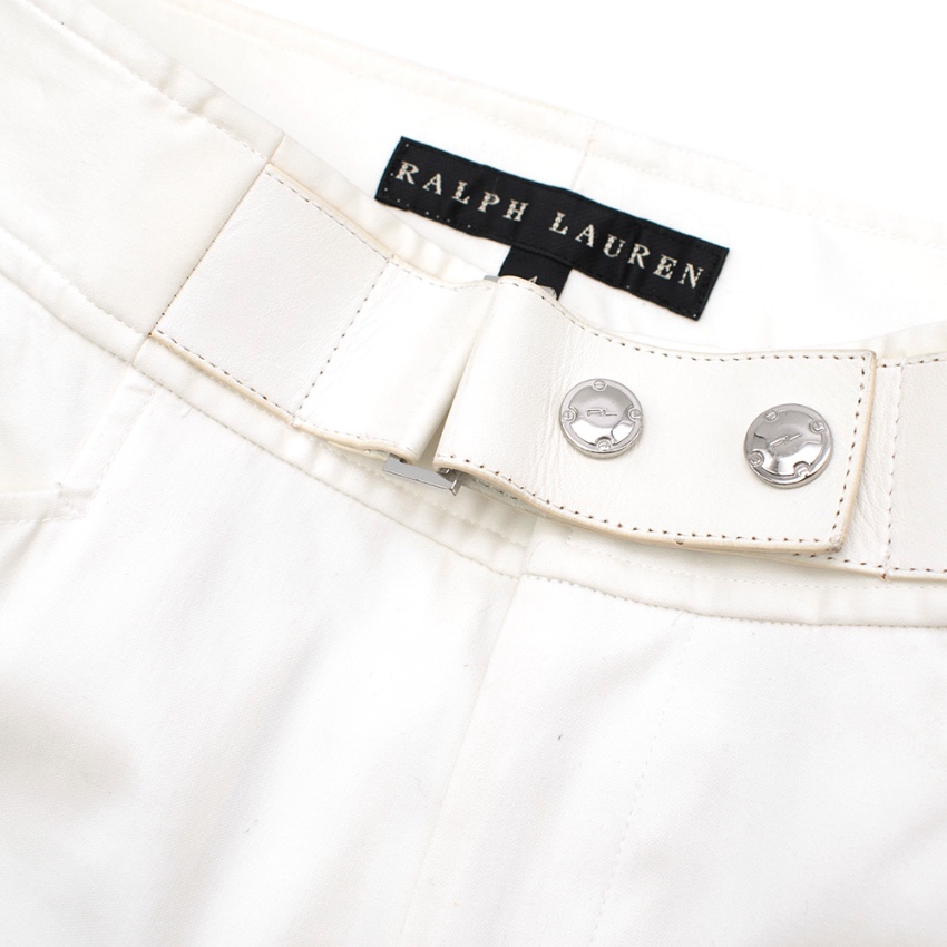 Preowned Ralph Lauren Ivory Cotton Trousers with Leather Detail Size XS Cream