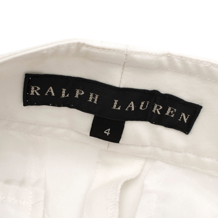 Preowned Ralph Lauren Ivory Cotton Trousers with Leather Detail Size XS Cream