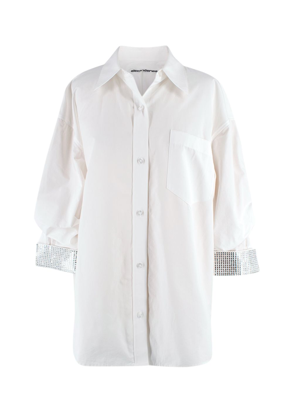 Alexander Wang White Crystal-Embellished Cuff Shirt Size S cotton