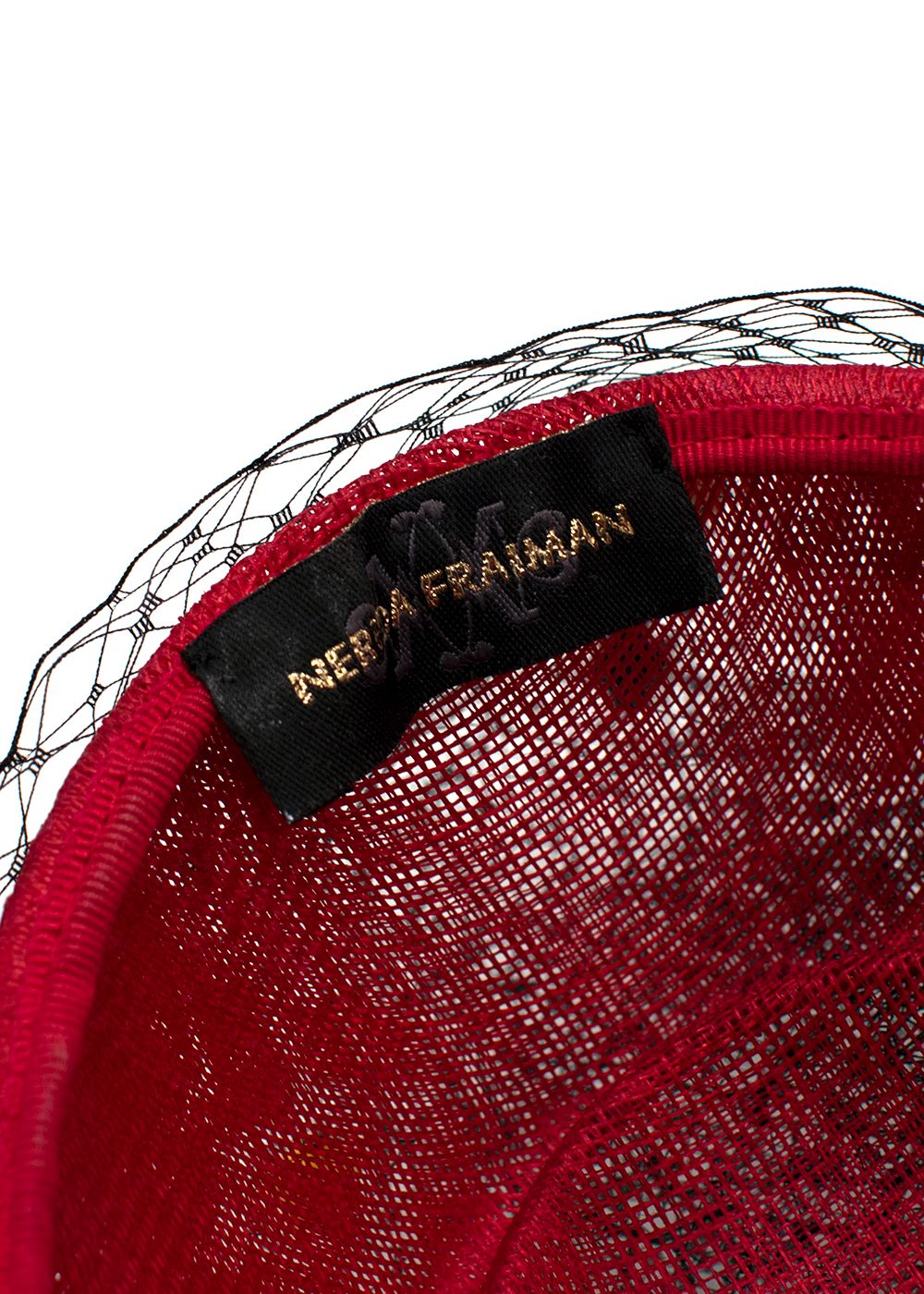 Nerida Fraiman Red Pillbox Hat with Black Embellished Veil polyester