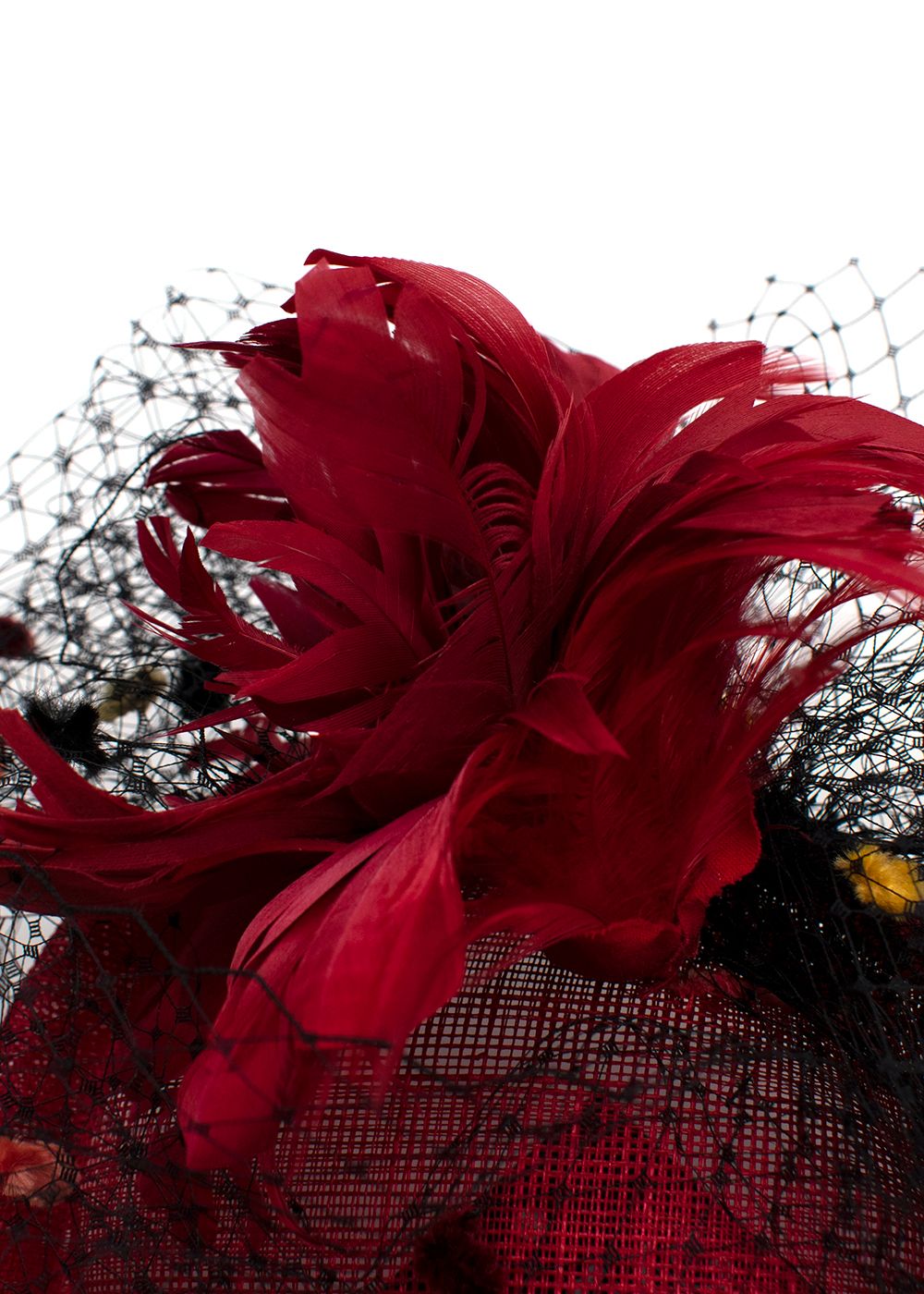 Nerida Fraiman Red Pillbox Hat with Black Embellished Veil polyester