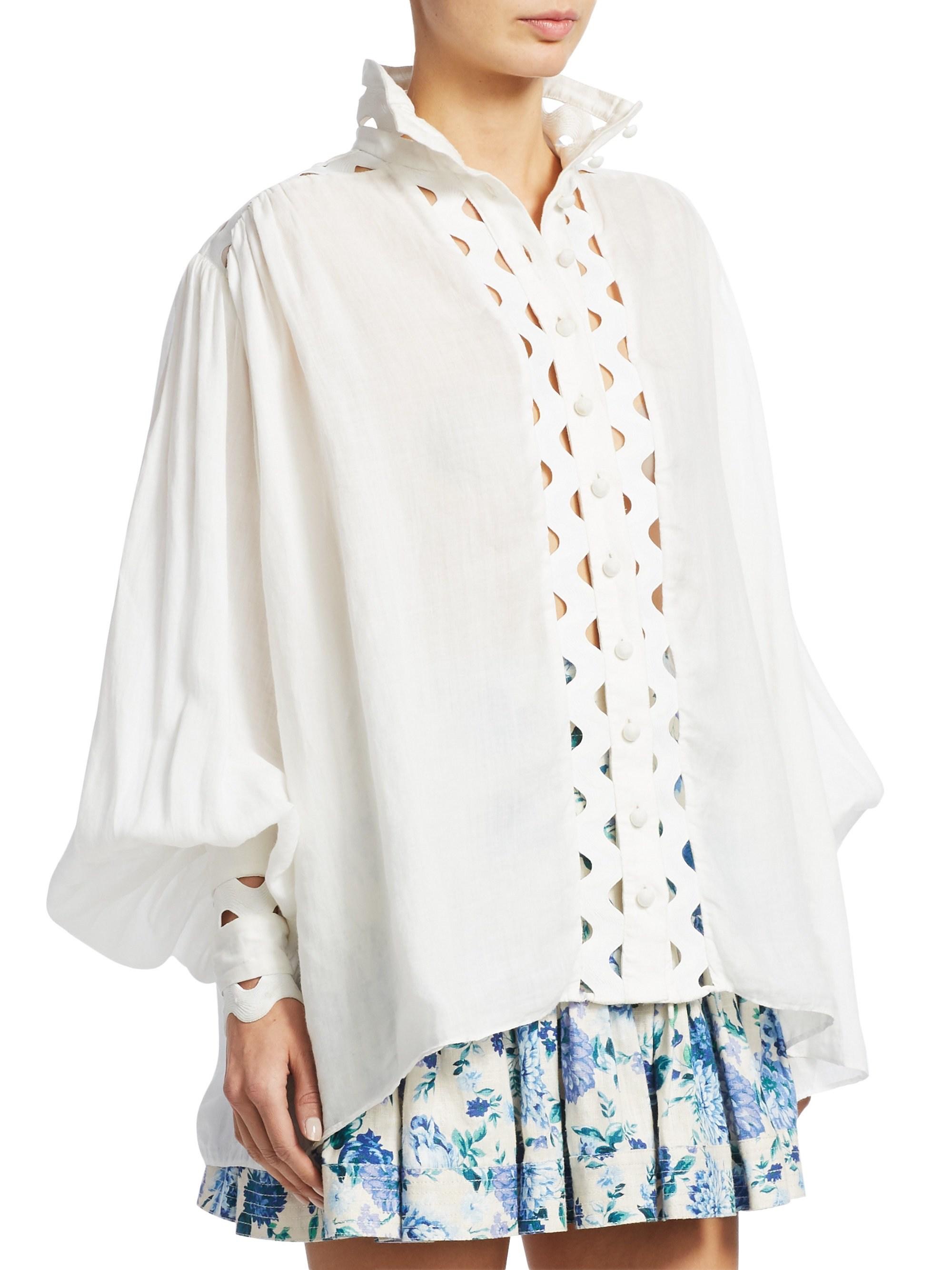 Preowned Zimmermann White Ninety Six Wave Blouse Size XS ramie