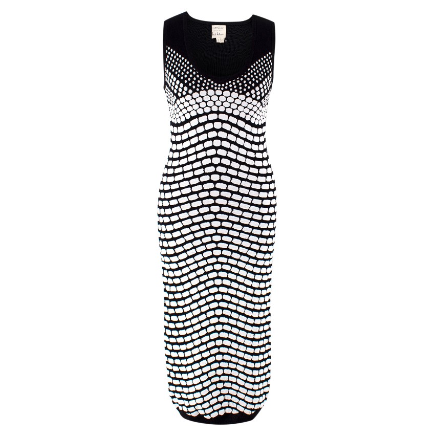 Preowned Artelier Nicole Miller Monochrome Knit Midi Dress Size XS Black  White viscose