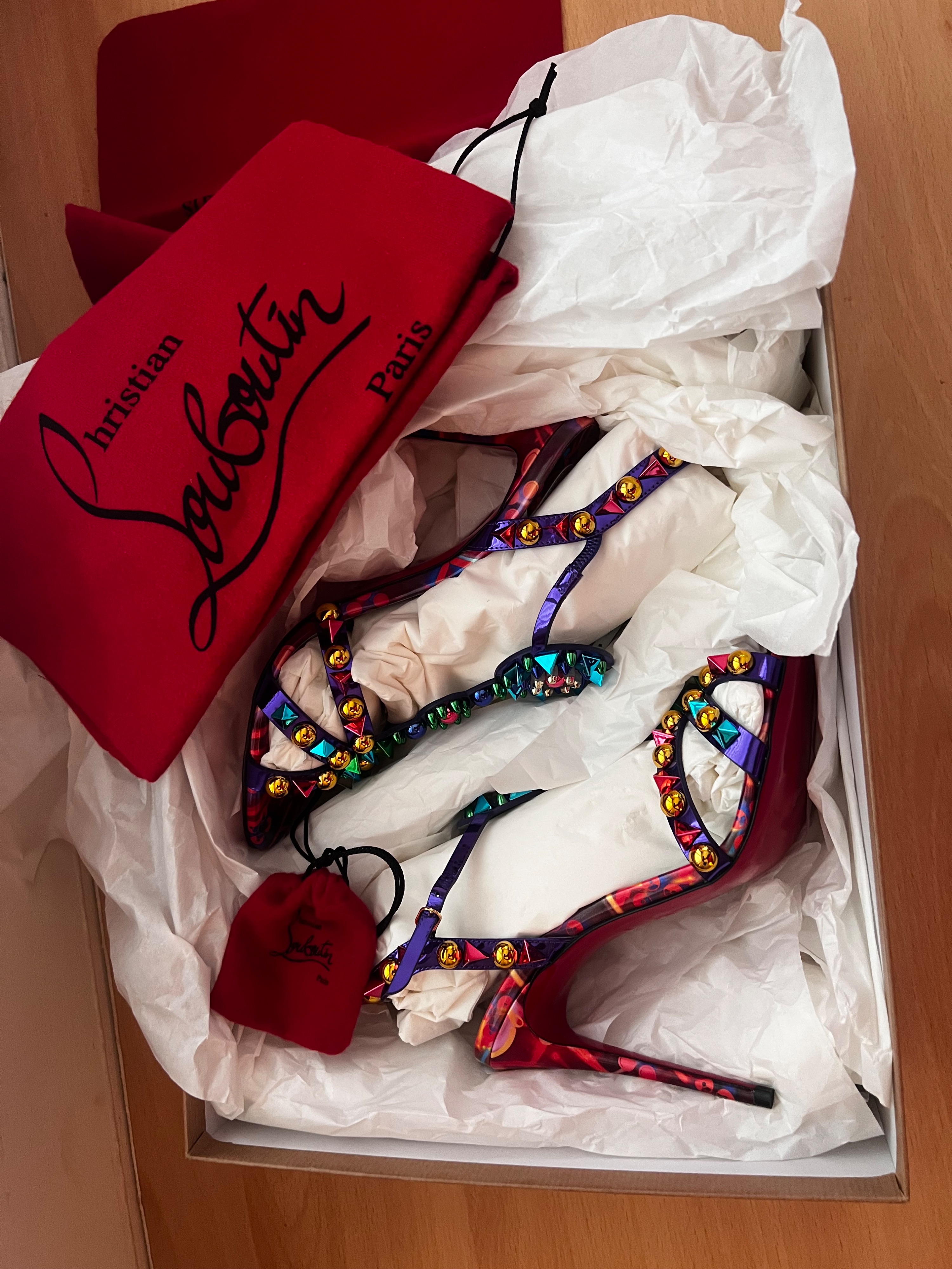 Christian Louboutin Multicolour Goldora 100 Studded Patent Leather Heels Size 37 Multi