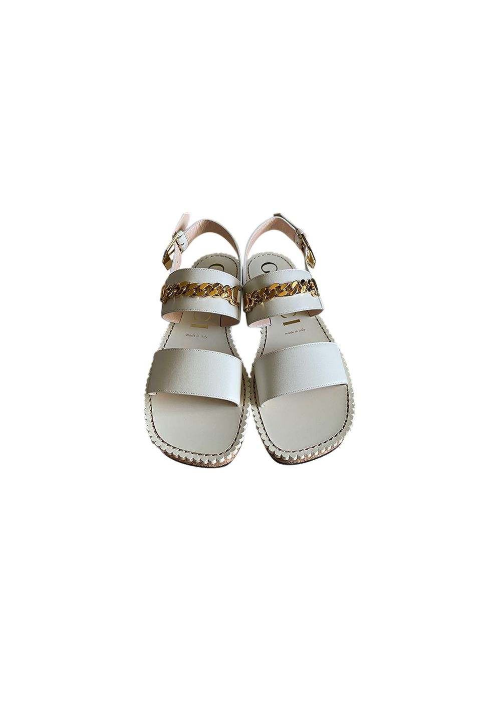 Gucci Cream leather chain embellished sandals Size 39 White