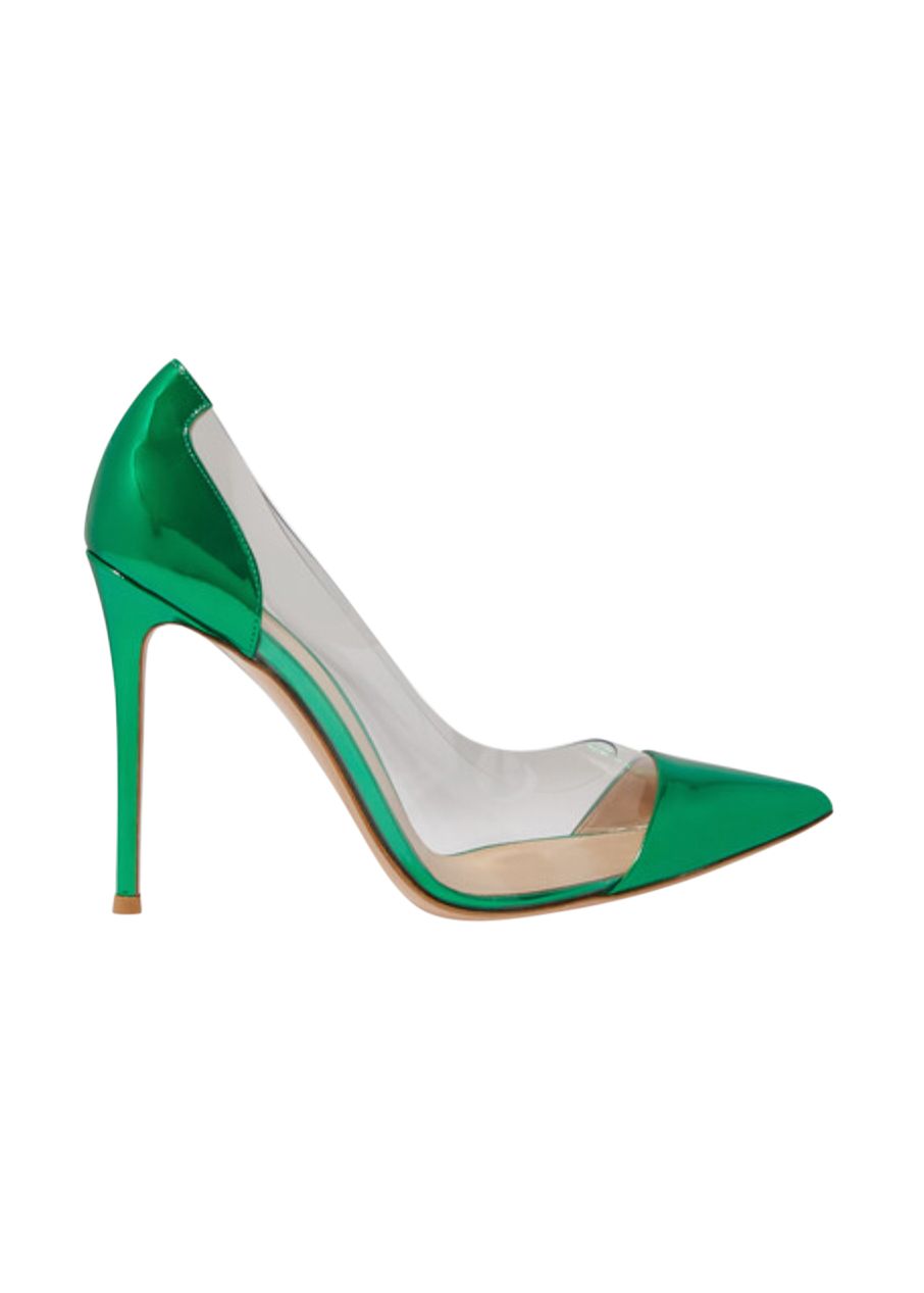 Gianvito Rossi Plexi 105 Green Metallic Leather Pumps Size 39.5 patent leather