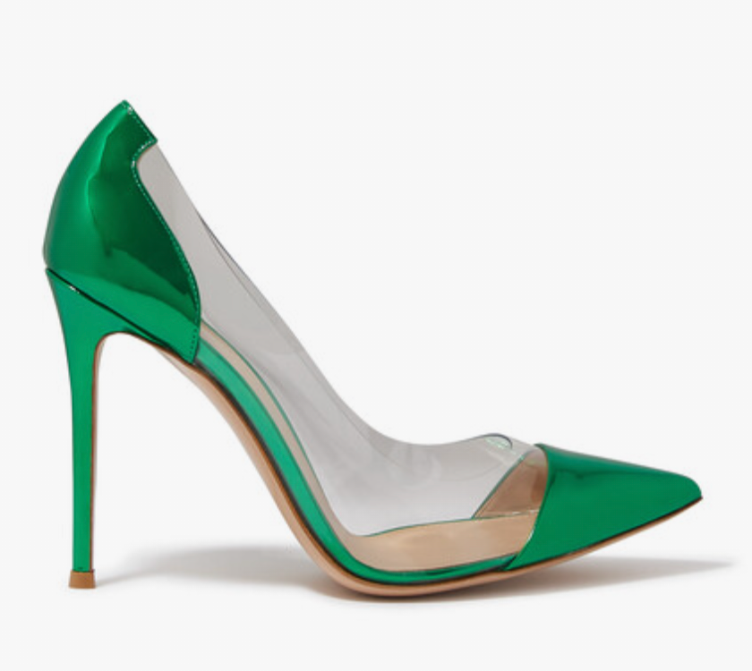 Gianvito Rossi Plexi 105 Green Metallic Leather Pumps Size 39.5 patent leather